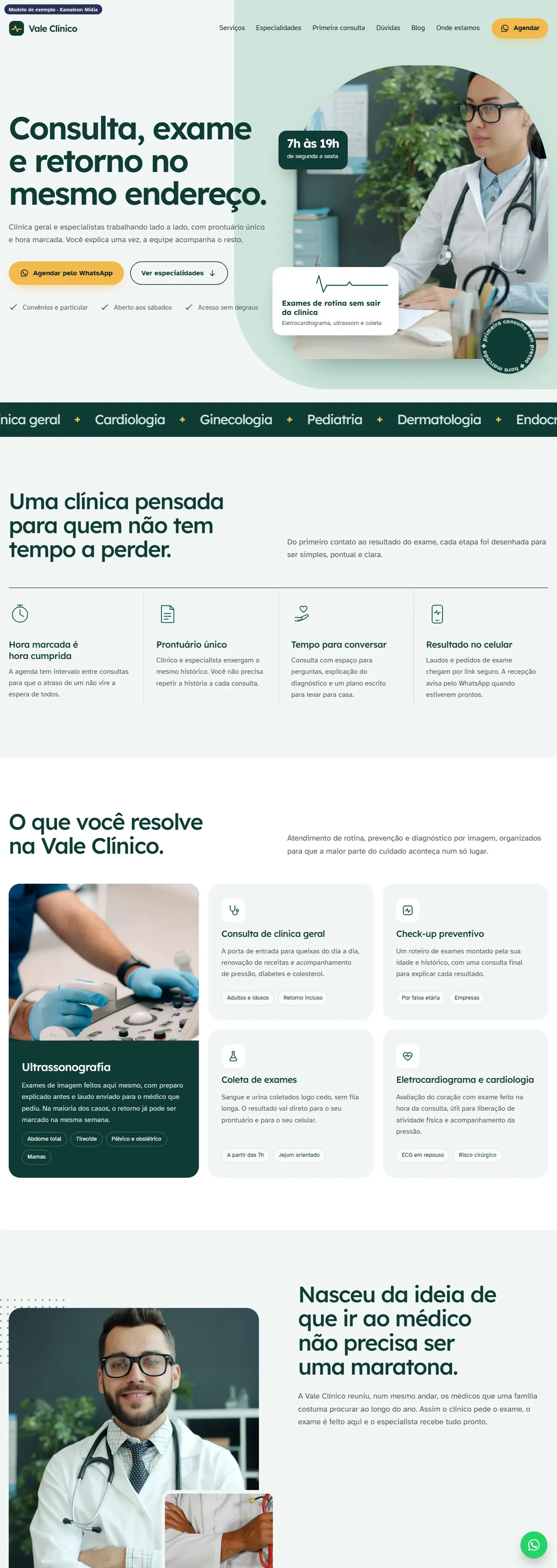 Tela de um modelo de site criado pela Kamaleon Mídia