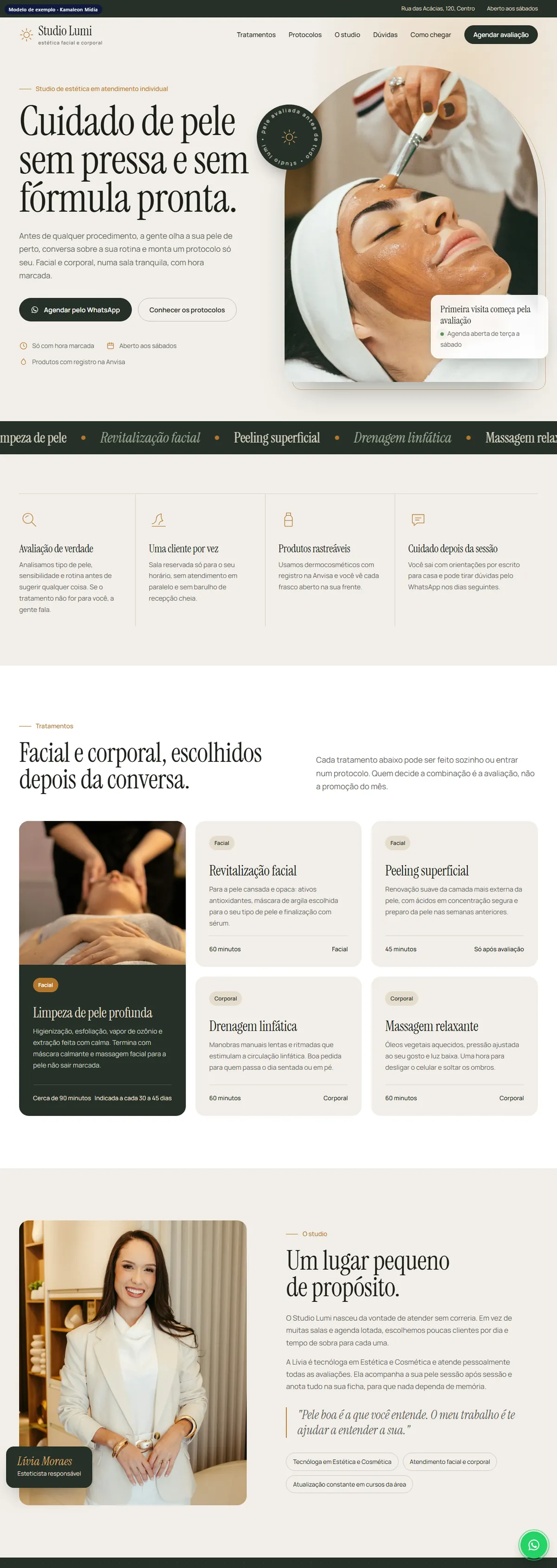 Tela de um modelo de site criado pela Kamaleon Mídia