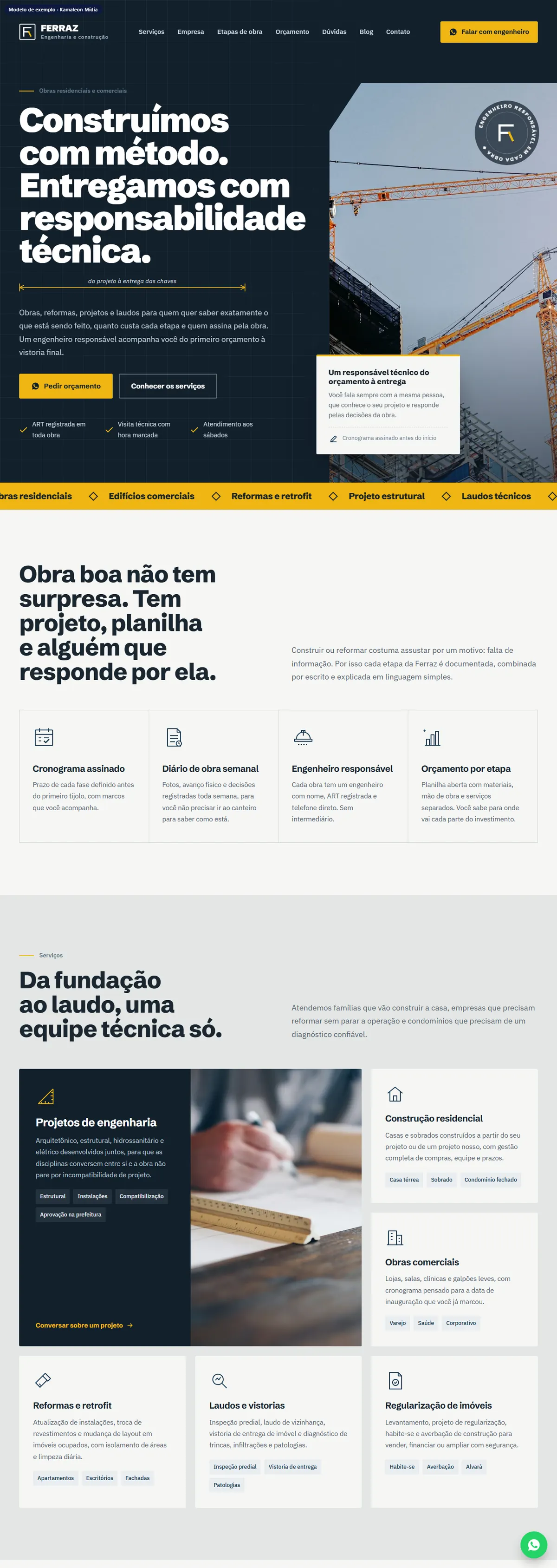 Tela de um modelo de site criado pela Kamaleon Mídia